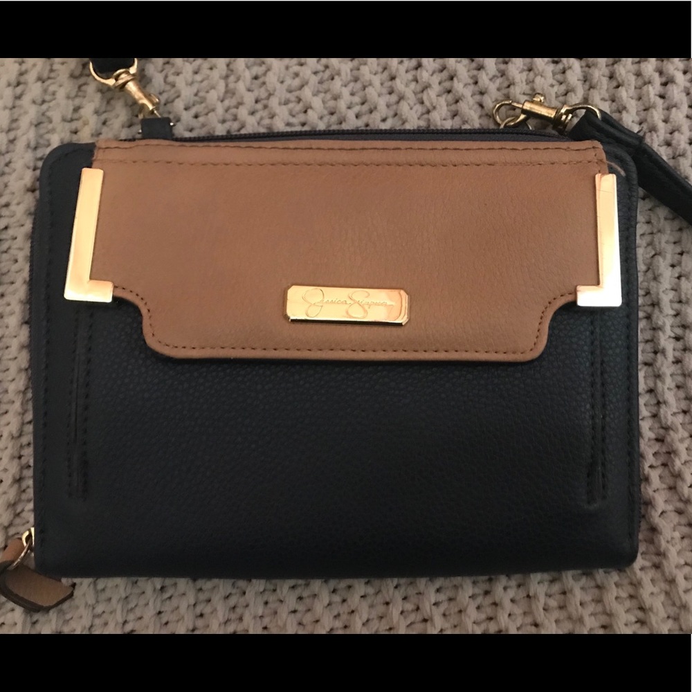 Jessica Simpson Navy and Taupe crossbody purse